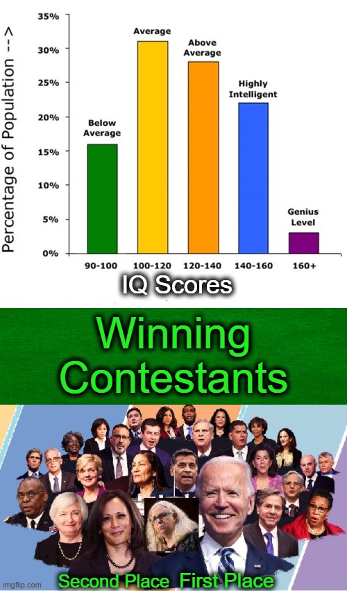 A Long List Vying For Lowest Score Did Receive 'Honorable Mentions' | IQ Scores; Winning
Contestants; Second Place; First Place | image tagged in politics,imgflip humor,democrats,contest,winning,political humor | made w/ Imgflip meme maker