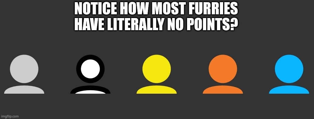 they probably have to of alts | NOTICE HOW MOST FURRIES HAVE LITERALLY NO POINTS? | image tagged in no,points | made w/ Imgflip meme maker