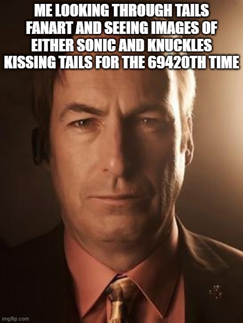 yea, I dealt with this before | ME LOOKING THROUGH TAILS FANART AND SEEING IMAGES OF EITHER SONIC AND KNUCKLES KISSING TAILS FOR THE 69420TH TIME | image tagged in saul goodman | made w/ Imgflip meme maker