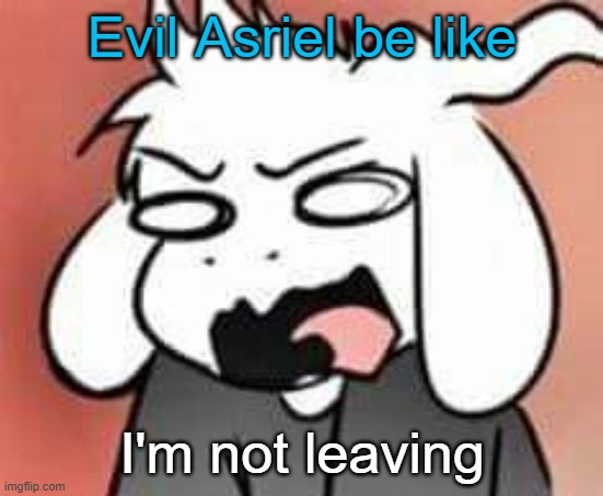 the | Evil Asriel be like; I'm not leaving | image tagged in asriel scream | made w/ Imgflip meme maker