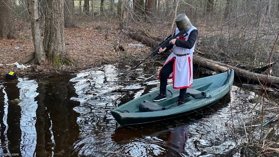 crusader points sniper rifle into extremely shallow pond | image tagged in crusader points sniper rifle into extremely shallow pond | made w/ Imgflip meme maker