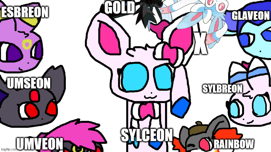 ask sylceon and the gang! (be spceiffic on who your talking to please!!) | GOLD; ESBREON; GLAVEON; X; UMSEON; SYLBREON; SYLCEON; UMVEON; RAINBOW | made w/ Imgflip meme maker