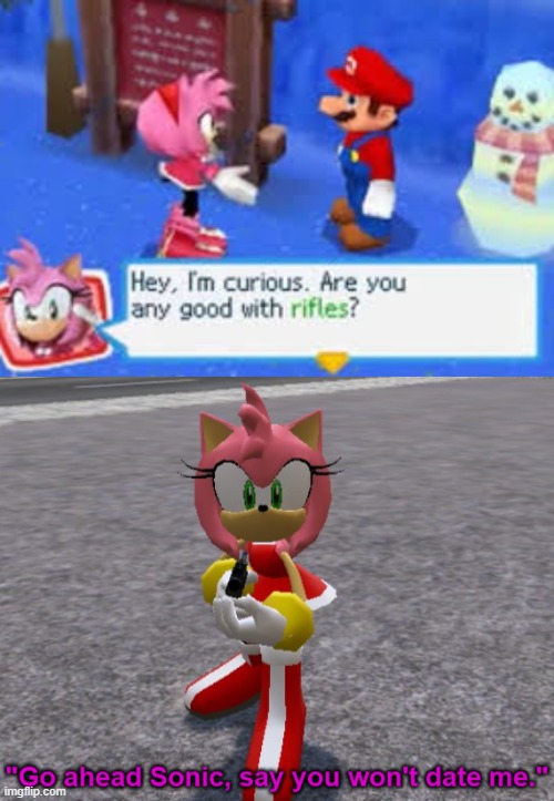 Yes, I know that's a shotgun, not a rifle | image tagged in hey i'm curious are you any good with rifles,amy rose,sonic the hedgehog,amy rose with a shotgun,memes | made w/ Imgflip meme maker