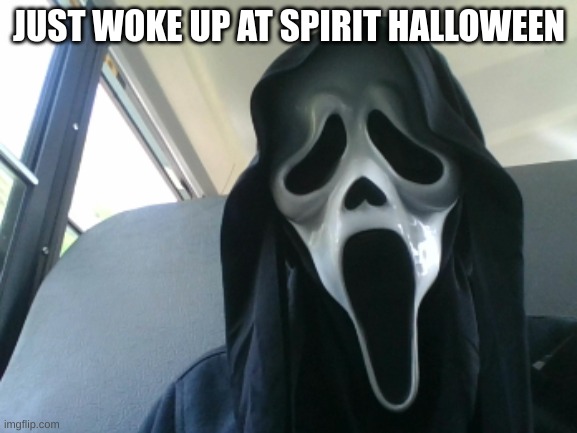 Just woke up at spirit Halloween |  JUST WOKE UP AT SPIRIT HALLOWEEN | image tagged in fyp,halloween,scream | made w/ Imgflip meme maker