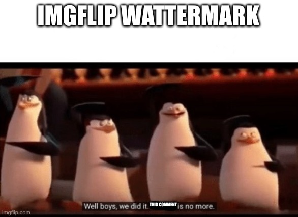 Well boys, we did it (blank) is no more | IMGFLIP WATTERMARK THIS COMMENT | image tagged in well boys we did it blank is no more | made w/ Imgflip meme maker
