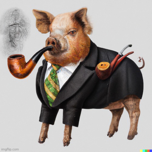 hyper realistic picture of a smartly dressed pig smoking a pipe | made w/ Imgflip meme maker