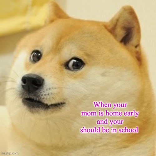 Doge Meme | When your mom is home early and your should be in school | image tagged in memes,doge | made w/ Imgflip meme maker