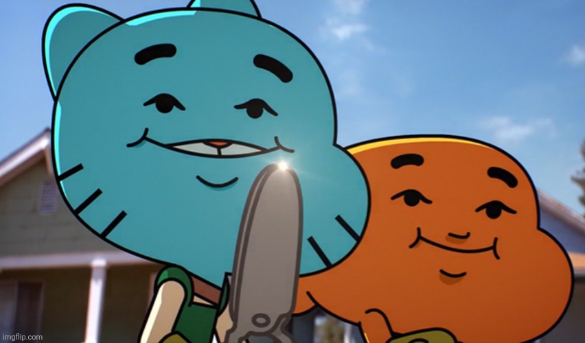 Snip snip | image tagged in gumballwithsharp,no,balls | made w/ Imgflip meme maker