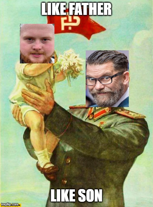 Proof Gavin McInnes is CopperCab's daddy haha | LIKE FATHER; LIKE SON | image tagged in putin holding baby donald | made w/ Imgflip meme maker