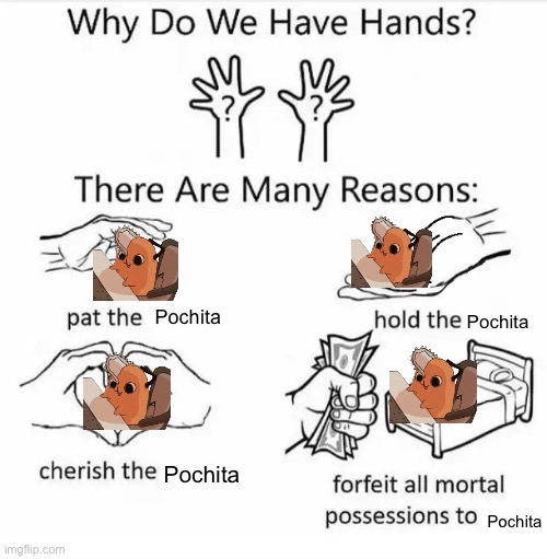 Why do we have hands? (all blank) | Pochita; Pochita; Pochita; Pochita | image tagged in why do we have hands all blank | made w/ Imgflip meme maker