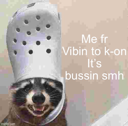 Raccoon croc hat | Me fr Vibin to k-on
It’s bussin smh | image tagged in raccoon croc hat | made w/ Imgflip meme maker