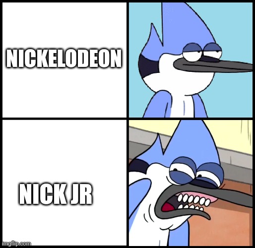 Mordecai being please and discuss at the same time | NICKELODEON; NICK JR | image tagged in mordecai disgusted | made w/ Imgflip meme maker