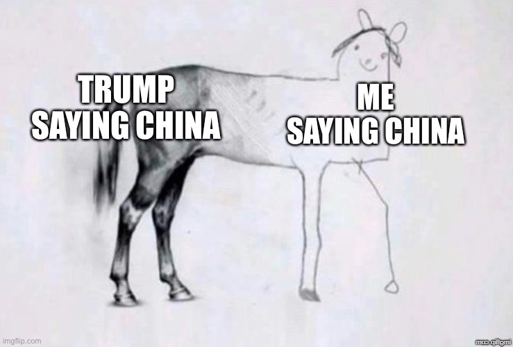 Horse Drawing | TRUMP SAYING CHINA; ME SAYING CHINA | image tagged in horse drawing | made w/ Imgflip meme maker