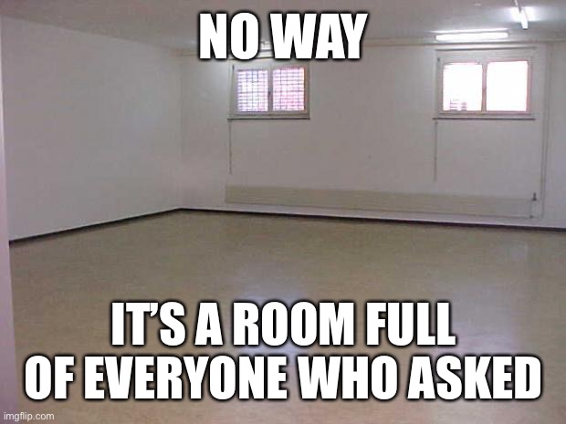 Empty Room | NO WAY; IT’S A ROOM FULL OF EVERYONE WHO ASKED | image tagged in empty room | made w/ Imgflip meme maker
