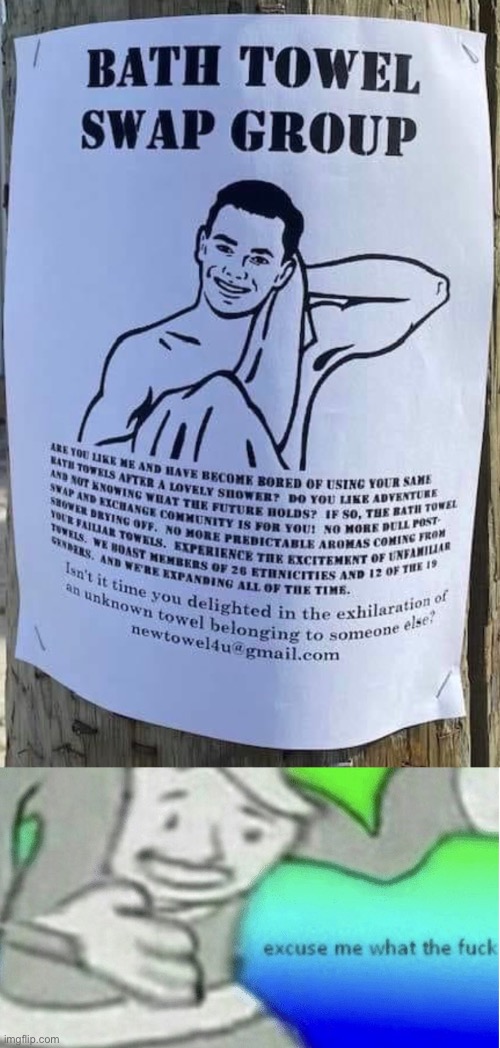 Cursed sign | image tagged in excuse me what the f ck,towel,sharing is caring | made w/ Imgflip meme maker