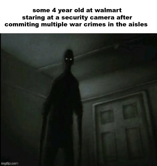 اس سانچے کو استعمال نہ کریں۔ | some 4 year old at walmart staring at a security camera after commiting multiple war crimes in the aisles | made w/ Imgflip meme maker