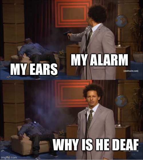 Real pain in the ears | MY ALARM; MY EARS; WHY IS HE DEAF | image tagged in memes,who killed hannibal | made w/ Imgflip meme maker