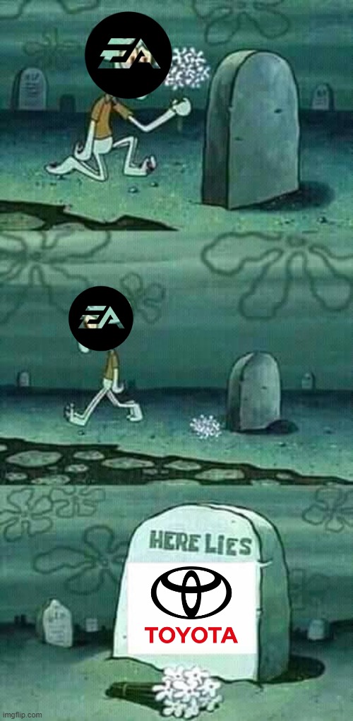 Here lies Toyota in need for speed | image tagged in here lies squidward meme,need for speed,toyota | made w/ Imgflip meme maker