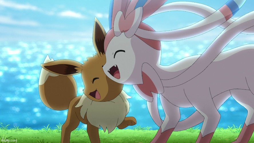 Sylveon and Eevee | image tagged in sylveon,eevee,cute | made w/ Imgflip meme maker