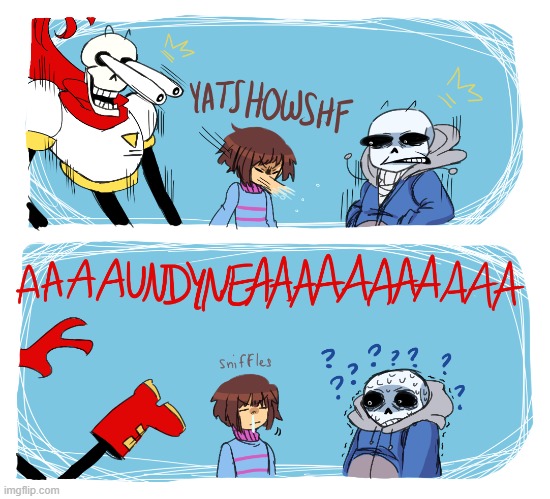 How I imagine the Skelebros would react to Frisk sneezing | image tagged in the skelebros,undertale,frisk,sans,papyrus | made w/ Imgflip meme maker