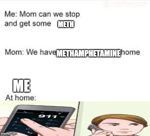 we have food at home | METH; METHAMPHETAMINE; ME | image tagged in we have food at home | made w/ Imgflip meme maker