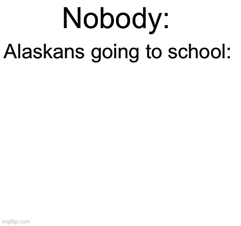 True | Nobody:; Alaskans going to school: | image tagged in blank white template | made w/ Imgflip meme maker