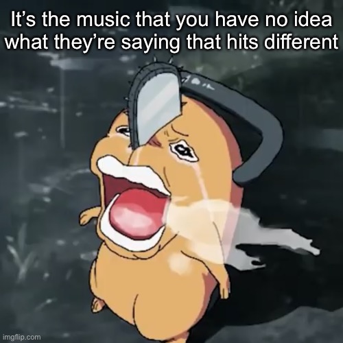 Pochita copper cry | It’s the music that you have no idea what they’re saying that hits different | image tagged in pochita copper cry | made w/ Imgflip meme maker