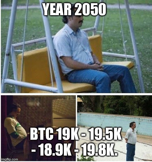 Narcos waiting | YEAR 2050; BTC 19K - 19.5K - 18.9K - 19.8K. | image tagged in narcos waiting | made w/ Imgflip meme maker