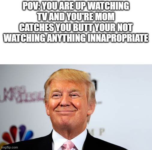 in a perfect world | POV: YOU ARE UP WATCHING TV AND YOU'RE MOM CATCHES YOU BUTT YOUR NOT WATCHING ANYTHING INNAPROPRIATE | image tagged in memes,funny,trump,late night | made w/ Imgflip meme maker