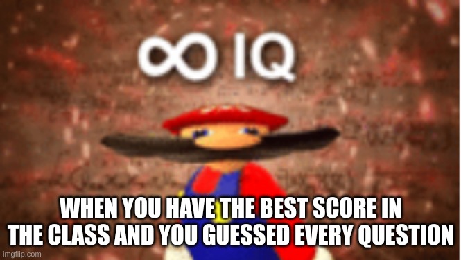 Infinite IQ | WHEN YOU HAVE THE BEST SCORE IN THE CLASS AND YOU GUESSED EVERY QUESTION | image tagged in infinite iq | made w/ Imgflip meme maker