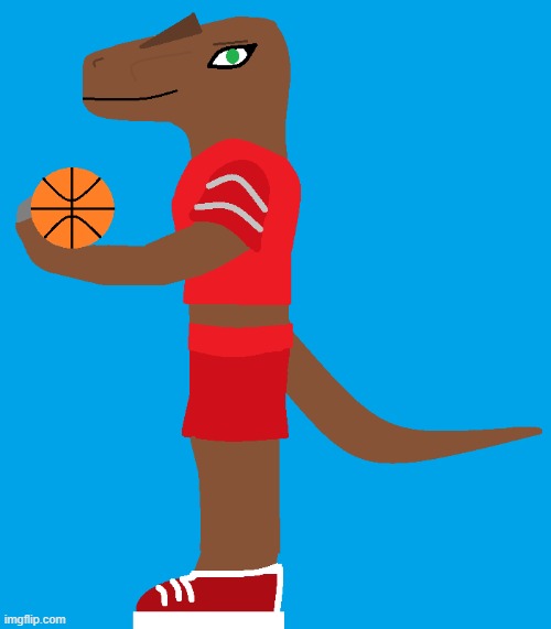 This is Delta the Deltadromeus, my new OC. She's an excellent athlete, especially at basketball | image tagged in delta the deltadromeus,dinosaurs,dinosaur,basketball,athletes,athletic | made w/ Imgflip meme maker