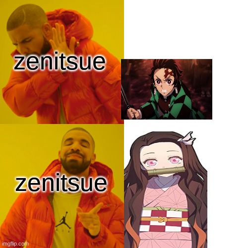 m | zenitsue; zenitsue | image tagged in memes,drake hotline bling | made w/ Imgflip meme maker