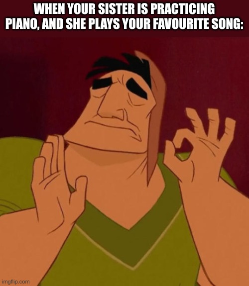 Pacha very very perfect | WHEN YOUR SISTER IS PRACTICING PIANO, AND SHE PLAYS YOUR FAVOURITE SONG: | image tagged in pacha perfect,piano | made w/ Imgflip meme maker