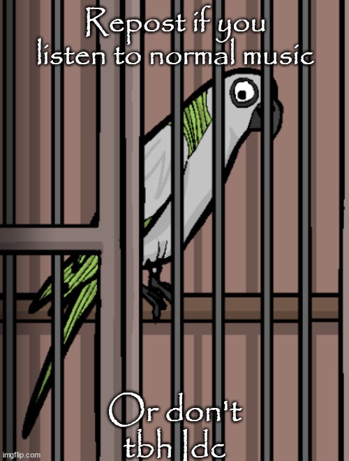 Bird on crack | Repost if you listen to normal music; Or don't tbh Idc | image tagged in bird on crack | made w/ Imgflip meme maker