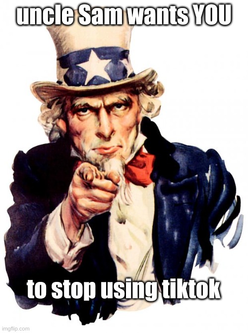 seriously, you've been on for hours | uncle Sam wants YOU; to stop using tiktok | image tagged in memes,uncle sam | made w/ Imgflip meme maker