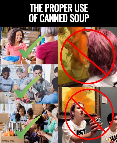 Some people just won't learn |  THE PROPER USE
OF CANNED SOUP | image tagged in blank black,task failed successfully,you had one job,take it easy,no soup for you | made w/ Imgflip meme maker