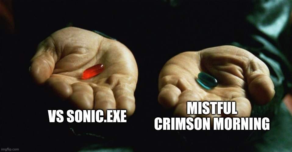 Which will you bring back | VS SONIC.EXE; MISTFUL CRIMSON MORNING | image tagged in red pill blue pill,friday night funkin | made w/ Imgflip meme maker
