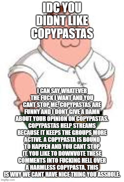 Idc you didn’t like copypastas | image tagged in idc you didn t like copypastas | made w/ Imgflip meme maker