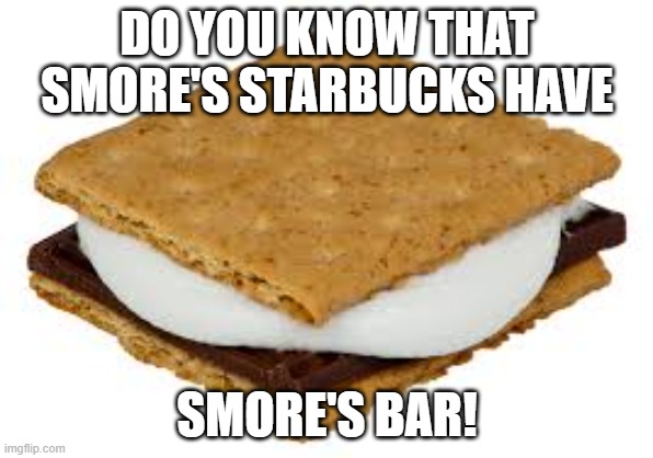 smore | DO YOU KNOW THAT SMORE'S STARBUCKS HAVE; SMORE'S BAR! | image tagged in smore | made w/ Imgflip meme maker