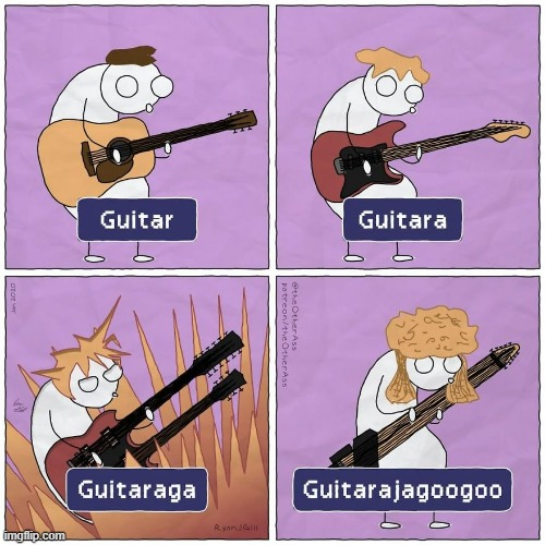 image tagged in memes,comics,band,guitars,never,too many | made w/ Imgflip meme maker
