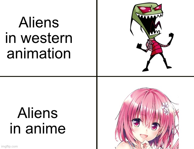 I see no difference | Aliens in western animation; Aliens in anime | made w/ Imgflip meme maker