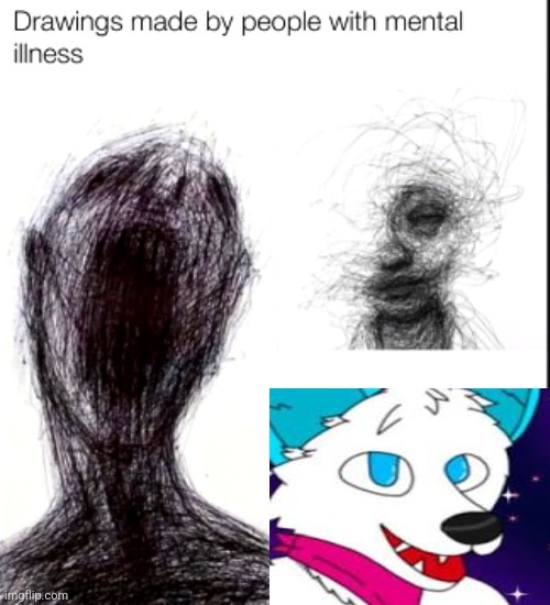 The furry art is by Andria_ArcFox | image tagged in drawings made by people with mental illness | made w/ Imgflip meme maker