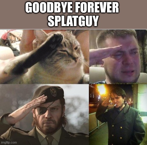 Ozon's Salute | GOODBYE FOREVER 
SPLATGUY | image tagged in ozon's salute | made w/ Imgflip meme maker