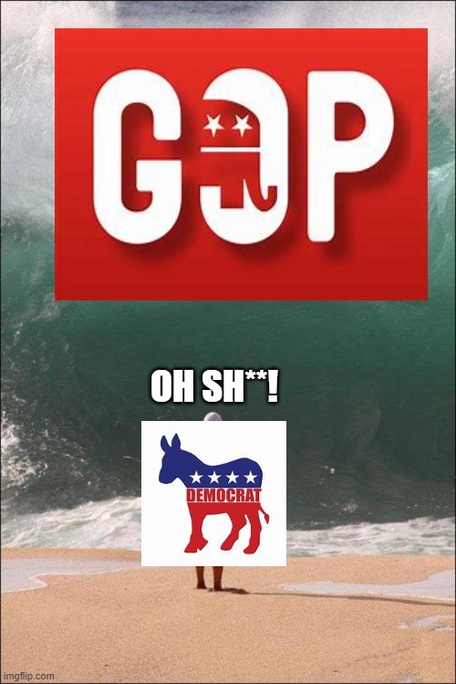 The Incoming Red Wave. | OH SH**! | image tagged in oahu giant wave,midterms,gop | made w/ Imgflip meme maker