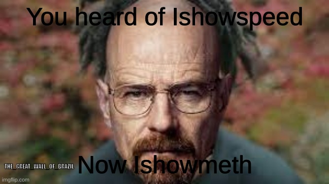 Cool amazing very creative title | You heard of Ishowspeed; Now Ishowmeth; THE_GREAT_WALL_OF_BRAZIL | image tagged in walter,ishowspeed,photoshop,walter white,goofy ahh | made w/ Imgflip meme maker