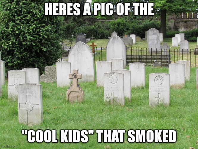 Grave yard | HERES A PIC OF THE; "COOL KIDS" THAT SMOKED | image tagged in grave yard | made w/ Imgflip meme maker