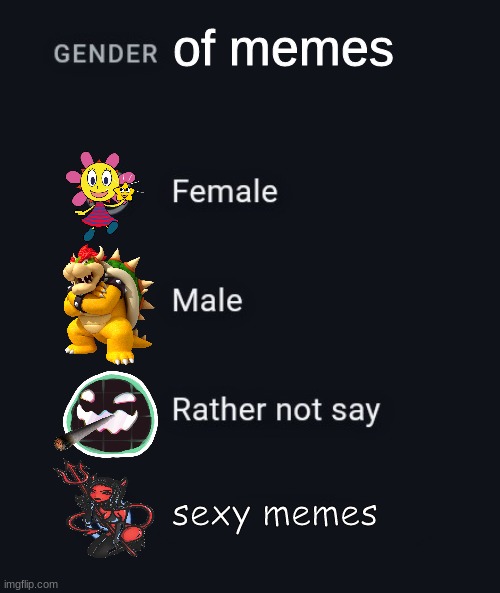 Gender Meme | of memes; sexy memes | image tagged in gender meme | made w/ Imgflip meme maker