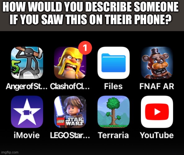 HOW WOULD YOU DESCRIBE SOMEONE IF YOU SAW THIS ON THEIR PHONE? | image tagged in opinion | made w/ Imgflip meme maker