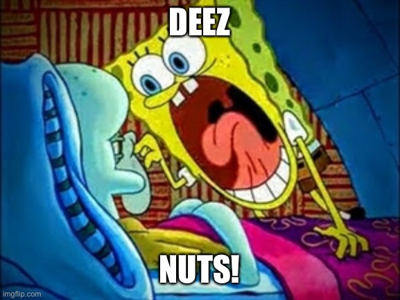 spongebob yelling | DEEZ NUTS! | image tagged in spongebob yelling | made w/ Imgflip meme maker