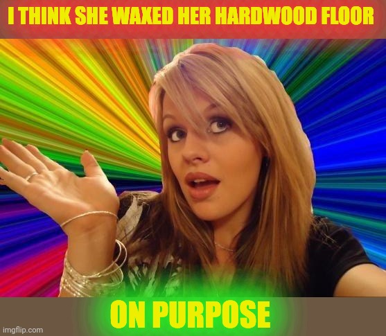 Dumb Blonde Meme | I THINK SHE WAXED HER HARDWOOD FLOOR ON PURPOSE | image tagged in memes,dumb blonde | made w/ Imgflip meme maker